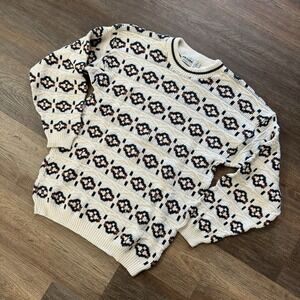 VTG Knit Style Geometric‎ Cable Knit Sweater Multicolor Pullover Sz L USA Made